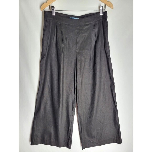 ANTONIO MELANI Pants - NWT Antonio Melani Wide Leg Pants Black Cropped Paper Bag High Rise Linen Size 6